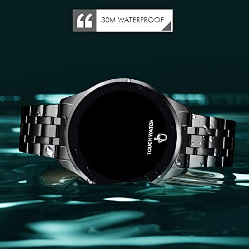 Men's Waterproof Wrist Watch with Touch Screen LED Digital Sport Casual Stainless Steel Wristwatch, Black, black / black, Digital - Image 5